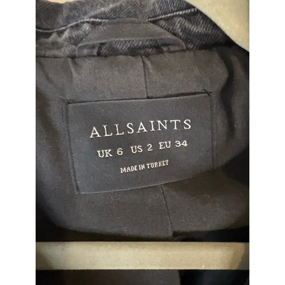 ALLSAINTS Balfern Denim Jacket Belted Biker Moto Urban Grunge Streetwear Fall 2
